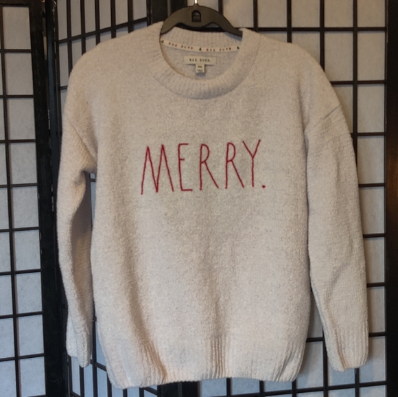 Rae Dunn Cream Sweater with Red 'MERRY' - Picture 1 of 6